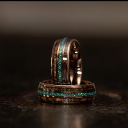 Rose Gold Tungsten Wood Ring, Opal Wood