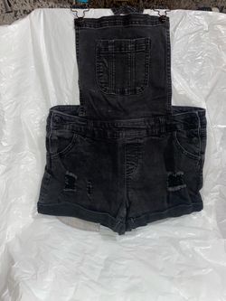 Black Distressed Denim Overall Shorts