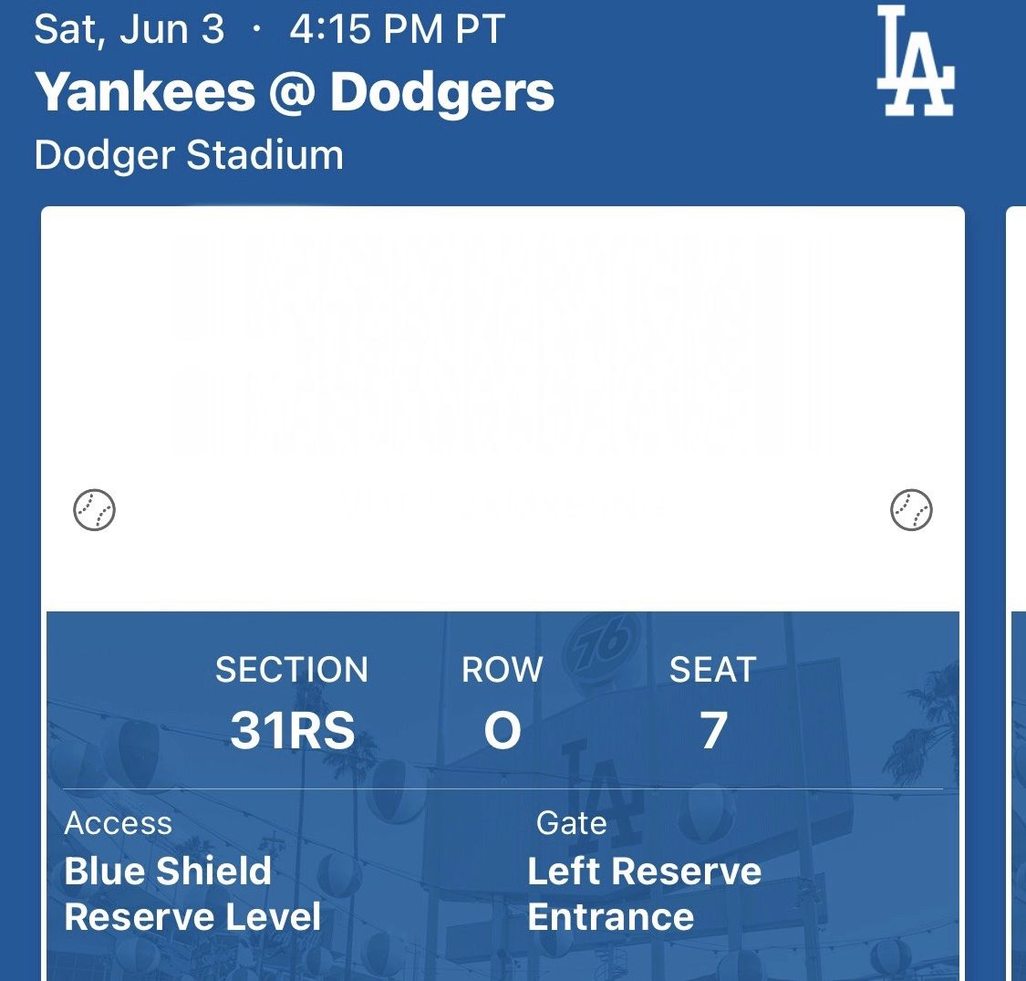 (2) Tickets - Dodgers vs Yankees Saturday 