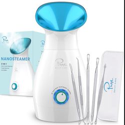NanoSteamer Large 3-in-1 Nano Ionic Facial Steamer with Precise Temp Control - Humidifier - Unclogs Pores - Blackheads - Spa Quality - Bonus 5 Piece S