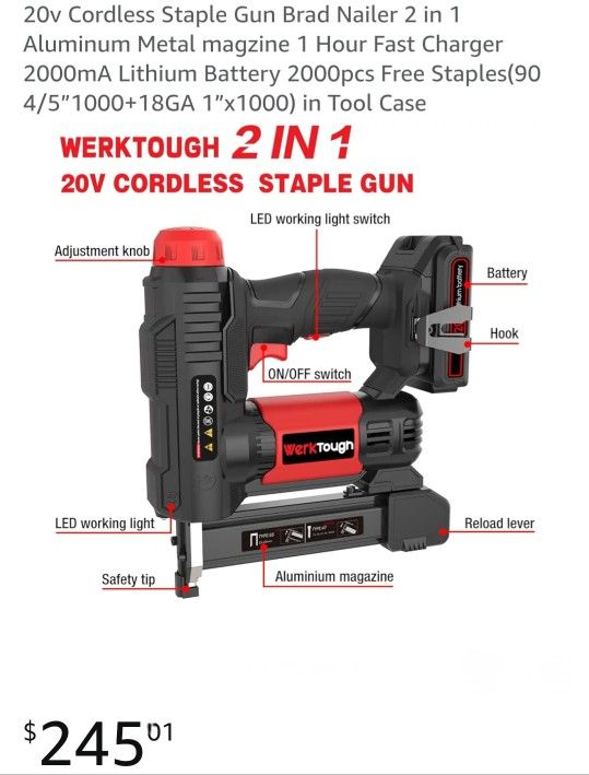 NEW 20V CORDLESS STAPLE GUN BRAD NAILER