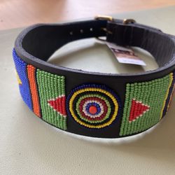 Kenyan Leather Beaded Dog Collar 18”