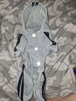 adidog Dog Hoodie Gray/Black Fleece Hooded Pet Outfit Sweatshirt size Medium $18