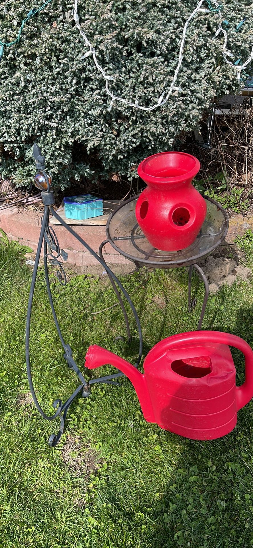 Great Garden and House Decoration Lot Bird Bath Strawberry Pot Watering And Red Hanging Plant