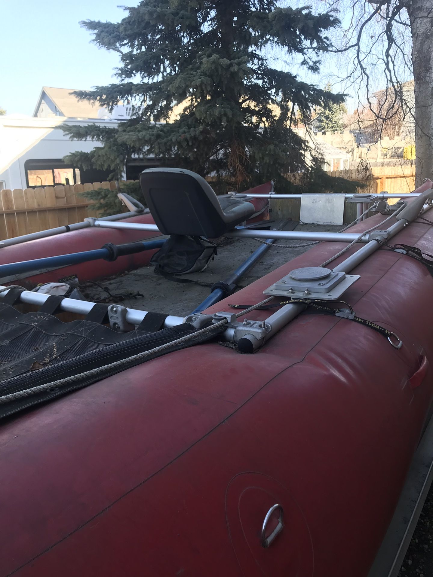 Aire raft 16’ with Triton tilt snow machine trailer