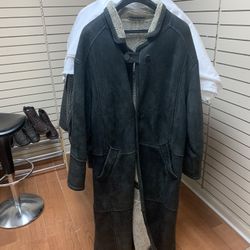 Sheepskin Long Black Leather Coat