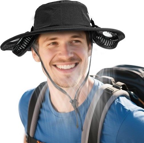 2-in-1 Hands-Free Hat Fan with Detachable Neck Fan, UPF 50+ Wide Brim Sun Hat, 3-Speed Adjustable