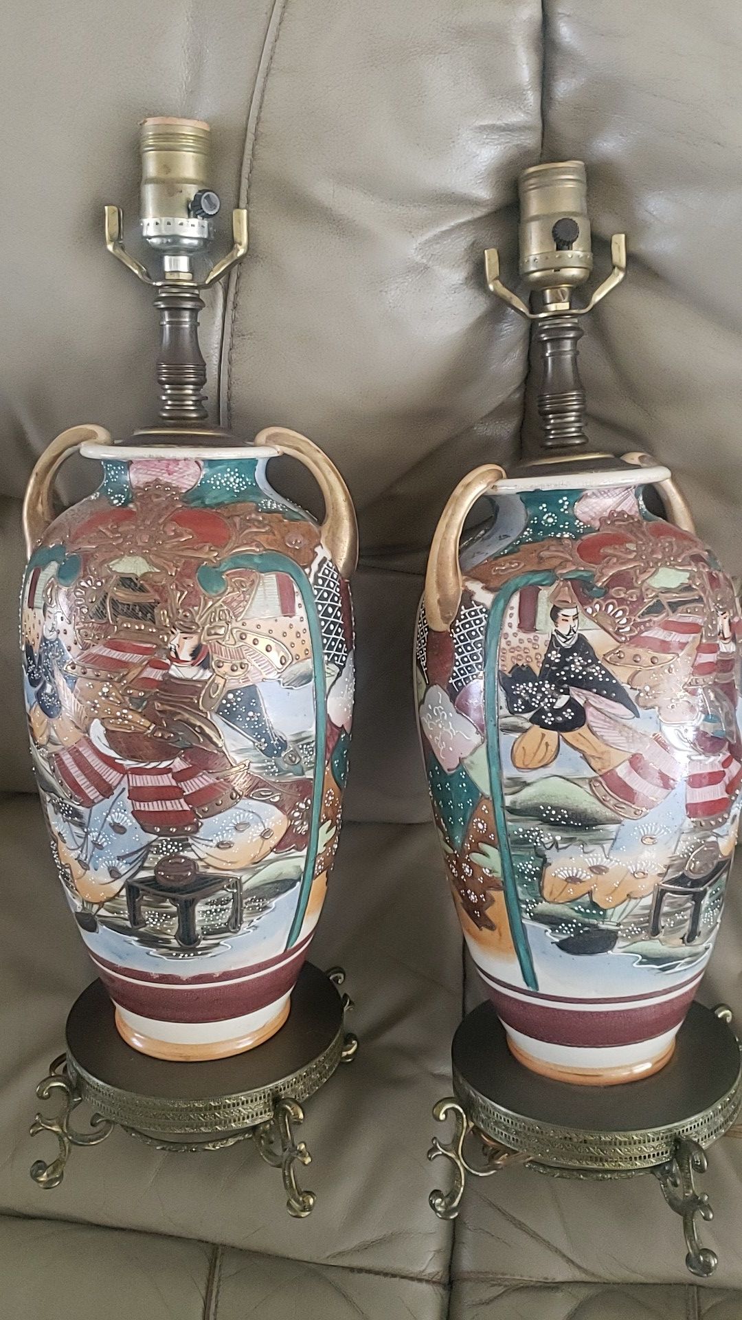 VINTAGE Large Oriental table lamps pair