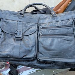 Vtg Black Leather Patchwork Duffle Bag Travel Weekender Carry-On Luggage 24\"