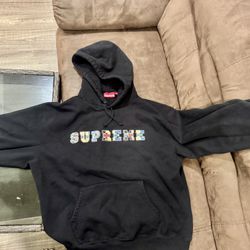Supreme Collegiate Patchwork Leather Hoodie – Black (Large)