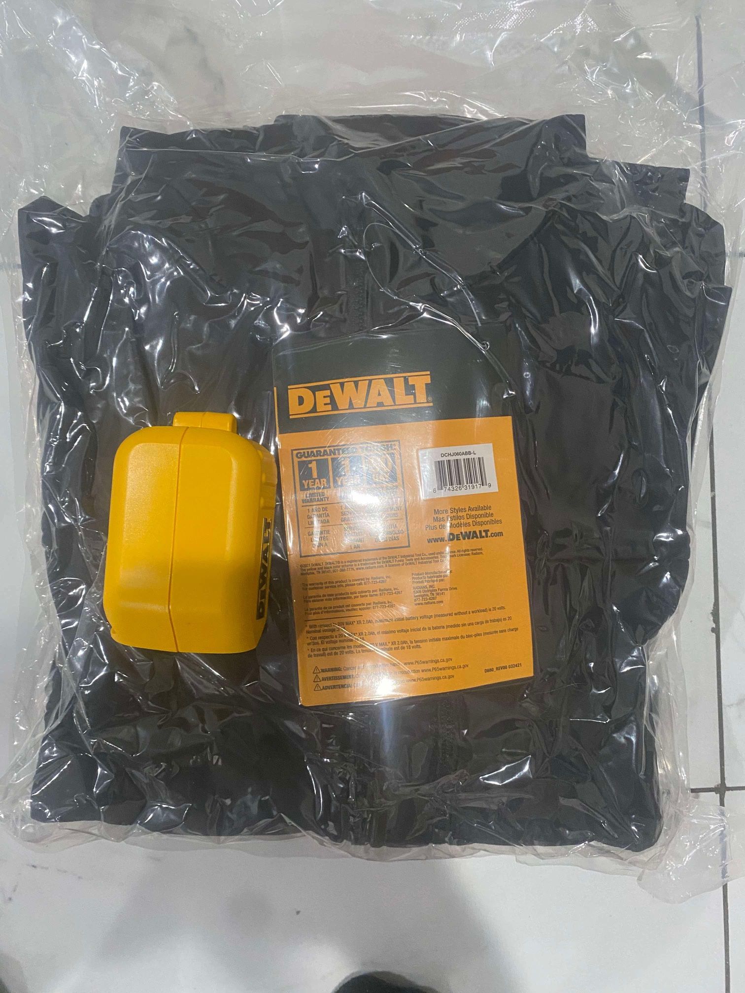 DEWALT DCHJ060ABB 20V/12V MAX Battery Hooded Heated Jacket Black Large