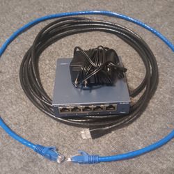 Tp Link Gigabit Network Switche with 3' and 12' LAN Cables 