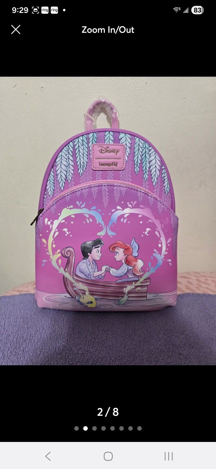Loungefly Disney The Little Mermaid Kissing Backpack Purse NWT