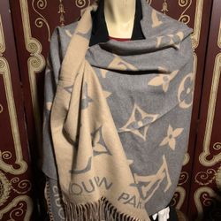 New With Tag Gray/tan Louis Vuitton Bicolor Logomania  Unisex  Cashmere Longscarf