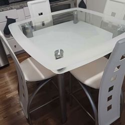 WHITE Glass Dining Table w/ WHITE Chairs