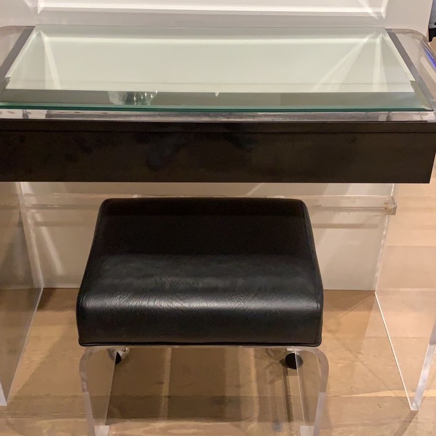 Acrylic desk / Vanity With Black Drawer And stool