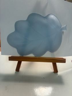 Blue Frosted Glass Leaf-Shaped Dish