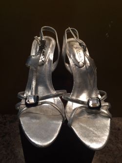 gray ankle strap sandals., red bottom