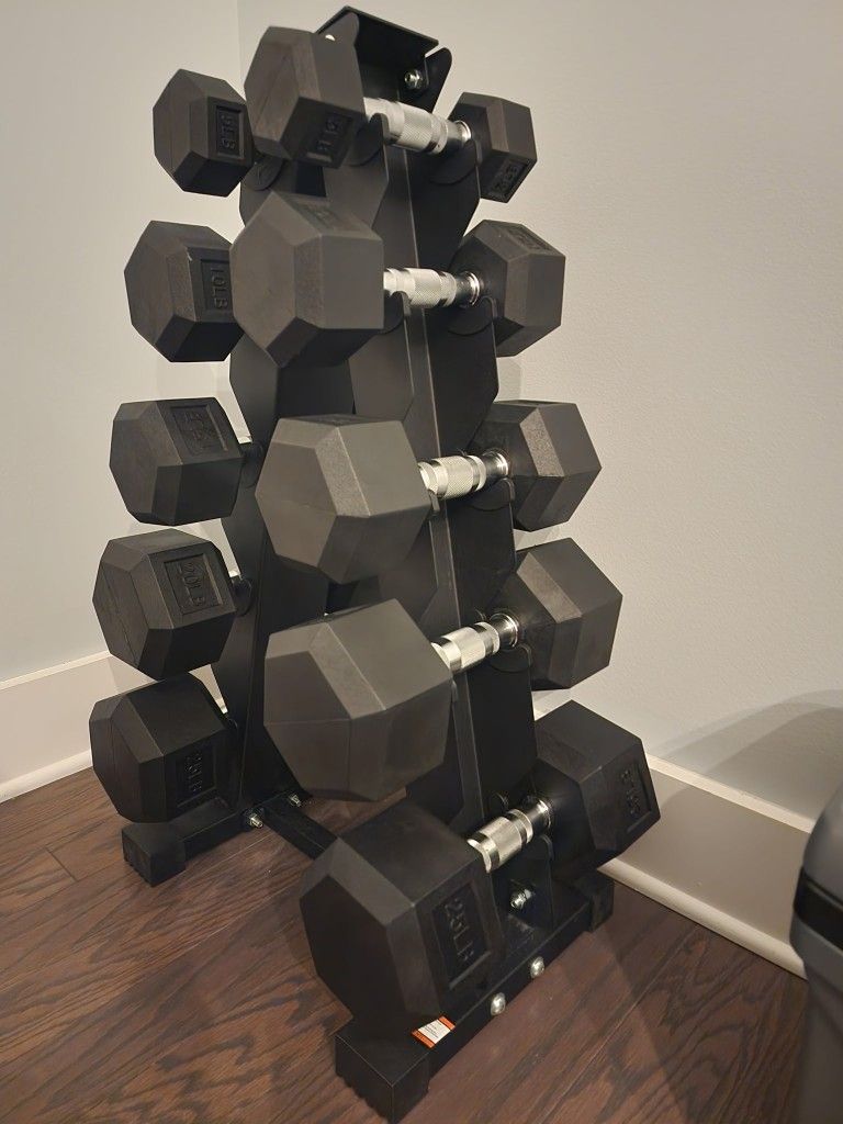LIKE NEW - Dumbbells & Dumbbell Rack