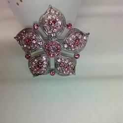 Gorgeous Pink & Silver Colored Pin Brooch 