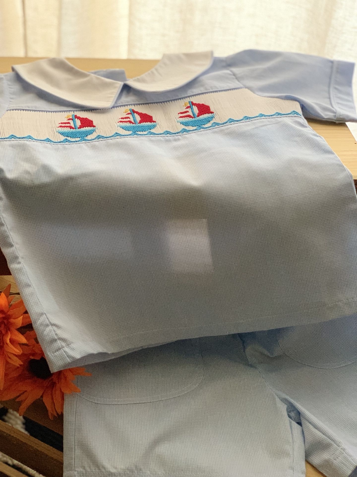 Hand Smocked Sailboat Boys Size 2
