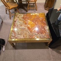 Coffee Table Made Of Stone And Brass