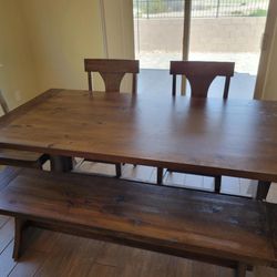 Wood Table With Chairs And bench