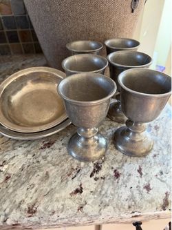 Vintage Wilton pewter mugs and plates