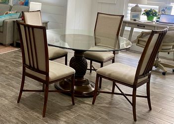 54 inch round glass table w/four chairs