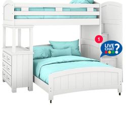 Bunk Bed - Kids Cottage Twin/full With Stairs And Dresser