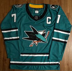 Stitched San Jose Sharks Celebrini jersey C Captain patch small medium large XL 2X 3X teal home