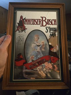 Vintage  Framed Anheiser Busch Mirrored Sign 