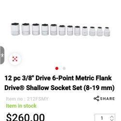 12 pc 3/8" Drive 6-Point Metric Flank Drive® Shallow Socket Set (8-19 mm)
Item no :212FSMY
