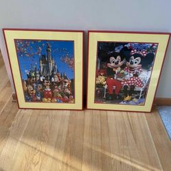 Disney Mickey and Minnie mouse framed glass wall pictures