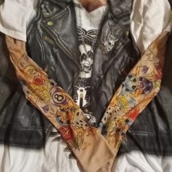 DUDE Long Sleeve T Shirt W/ Faux Vintage Tattoo Sleeves