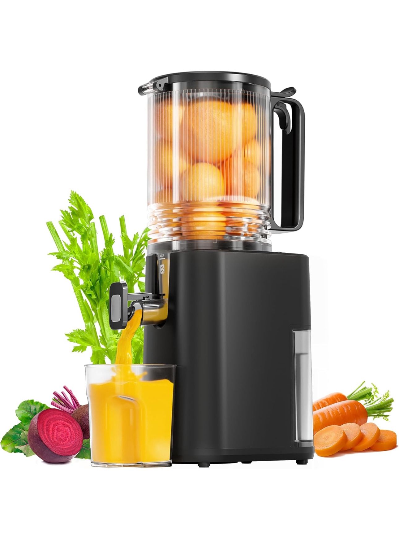 Cold Press Juicer, 5.5inch Wide Feed Chute Juicer Machine, Slow Masticating Juicer for Whole Vegetables & Fruits, Black