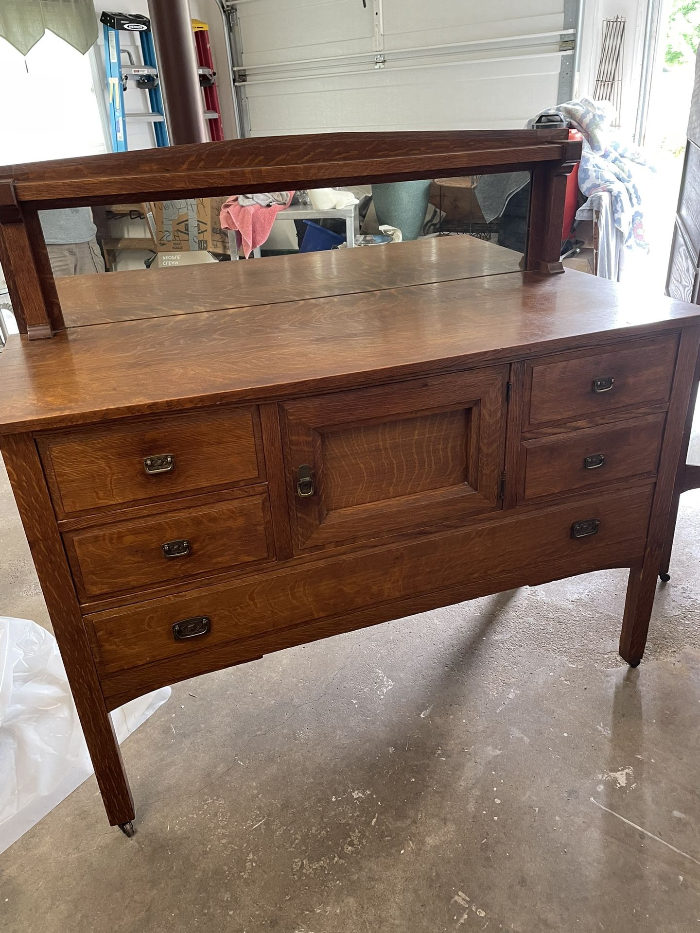 Antique J K Rishel Tiger Oak Mirrored Sideboard Buffet Gorgeous !