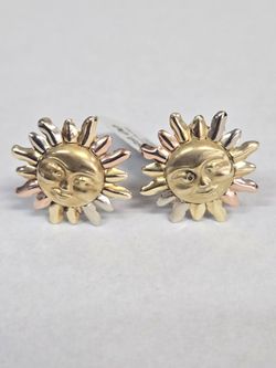 14kt Gold Tri-Tone Sun Face Stud Earrings
