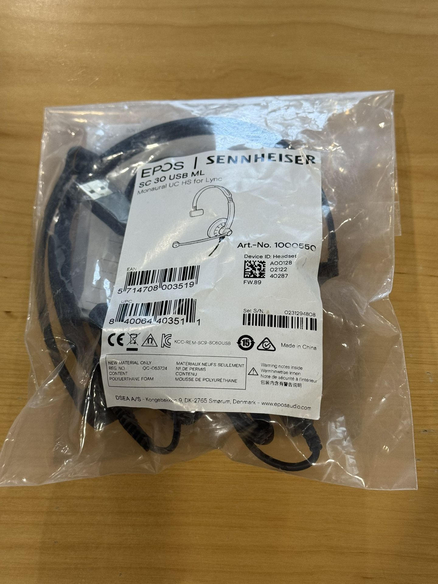 EPOS Sennheiser SC 30 USB ML Mono UC Headset for Microsoft Lync 1000550