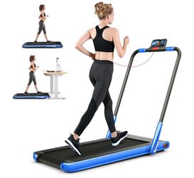 Up To 7.5MPH 2.25HP 2 in 1 Folding Under Desk Treadmill Remote Control APP, Single Display Screen Navy Blue