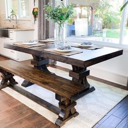 Custom  Dining Table Farm House farmhouse Modern Rustic Set Bench Restoration Hardware Breakfast Oval Table Solid Wood Custom Handcrafted Counter Bar 