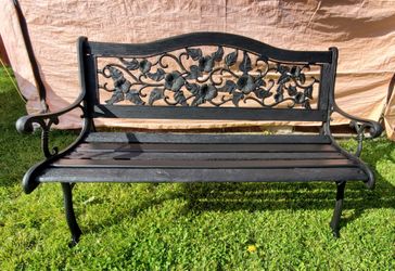 Used WELLFOR 50"  2-Person Cast-Iron and Wooden Seat Outdoor Bench!
