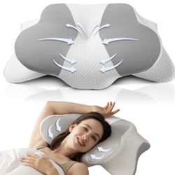 Cervical Neck Pillow, Ergonomic Memory Foam Pillow - Orthopedic Design for Side, Back, and Stomach Sleepers (Grey, 26''x15.76''x5.52'') new in box sti