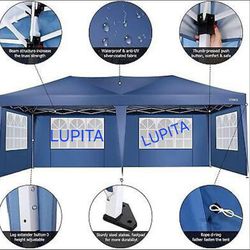 10' X 20' Pop-Up Canopy Tent Commercial Instant Shelter Outdoor Beach Camping With 6 Sidewalls For Parties Gazebo With Carry Bag

