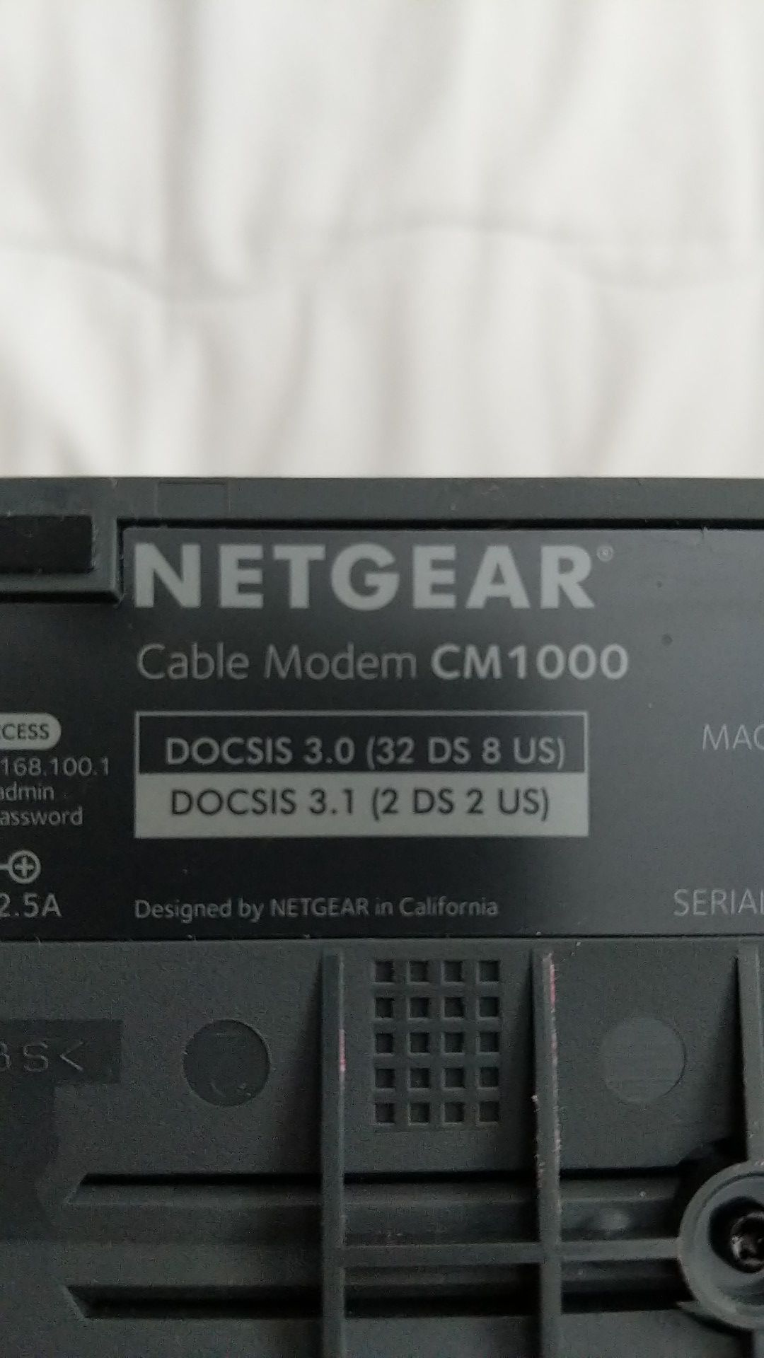 Netgear cm1000 docsis 3.1 cable modem. Works with Comcast gigabit internet