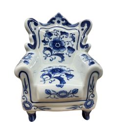 Vintage 1950s Nantucket Pottery White with Blue Floral Porcelain Chair Home Decor