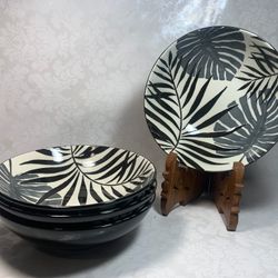 4x Thomas Pottery Palm Leaf Design 