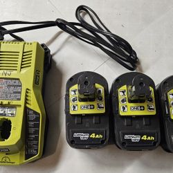 Ryobi Rapid Charger & Three 4AH Batteries