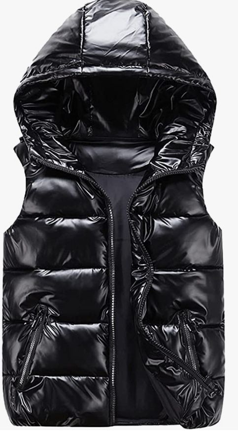 Hooded Shiny Insulated Puffer Vest Sleeveless Down Puffer Jacket
