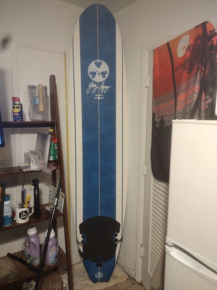 Jerry Lopez 8 Ft Softop Surfboard with Leash & Track Top With 2 Rash Guards & a 1 Mil Jacket Top.